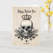 ヴィンテージモダンハロウィーンスカルと王冠 カード (黄色い花)