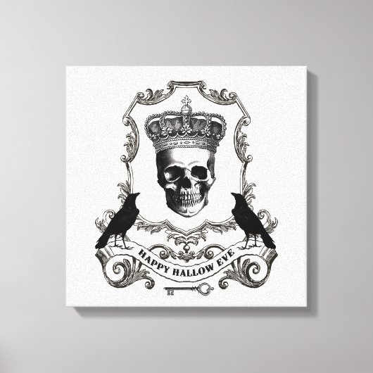ヴィンテージモダンハロウィーンスカルと王冠 キャンバスプリント (正面)