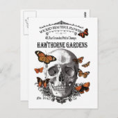 ヴィンテージモダンハロウィーンスカルと蝶 ポストカード (正面/裏面)