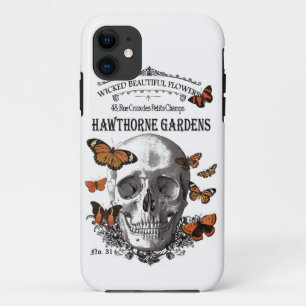 ヴィンテージモダンハロウィーンスカルと蝶 iPhone 11 ケース