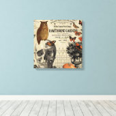 ヴィンテージモダンハロウィーンフクロウとスカル キャンバスプリント (インサイチュ (ウッドフロア))