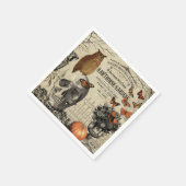 ヴィンテージモダンハロウィーンフクロウとスカル スタンダードカクテルナプキン (角)