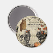 ヴィンテージモダンハロウィーンフクロウとスカル マグネット (正面/裏面)