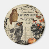 ヴィンテージモダンハロウィーンフクロウとスカル マグネット (正面)