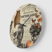 ヴィンテージモダンハロウィーンフクロウとスカル ラージ壁時計 (傾斜)