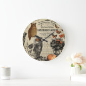 ヴィンテージモダンハロウィーンフクロウとスカル ラージ壁時計 (ホーム)