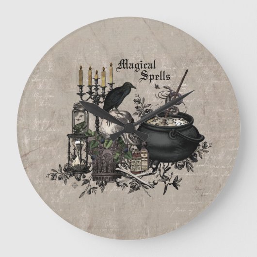 ヴィンテージモダンハロウィーン魔女BREW ラージ壁時計 (正面)
