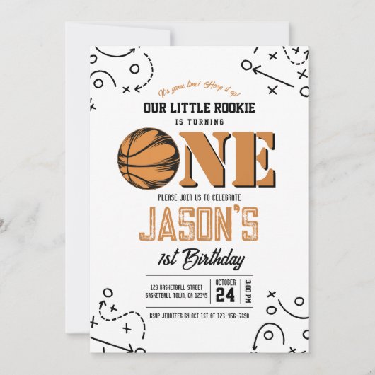 ヴィンテージモダンバスケットボール第1回バースデー 招待状 (正面)
