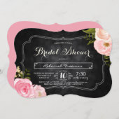 ヴィンテージモダンバラチャルクボードブライダルシャワー 招待状 (正面/裏面)