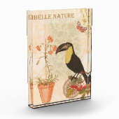 ヴィンテージモダンバードピンク花蝶 フォトブロック (左)