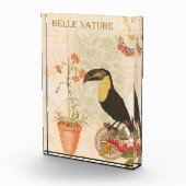 ヴィンテージモダンバードピンク花蝶 フォトブロック (右)