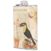 ヴィンテージモダンバードピンク花蝶 フラスク (左)