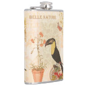 ヴィンテージモダンバードピンク花蝶 フラスク (右)