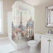 ヴィンテージモダンパリエッフェルタワーシーン シャワーカーテン (インサイチュ)