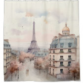 ヴィンテージモダンパリエッフェルタワーシーン シャワーカーテン (正面)