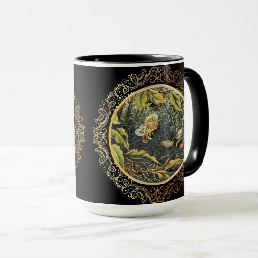 ヴィンテージモダンビー&バタフライinスパイダーくもの巣 マグカップ (正面右)