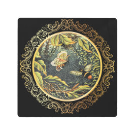 ヴィンテージモダンビー&バタフライinスパイダーくもの巣 メタルプリント