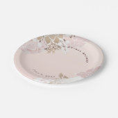 ヴィンテージモダンピンクと金ゴールド素朴フローラ結婚の ペーパープレート (アングル)