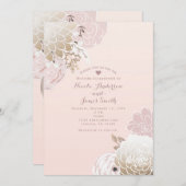 ヴィンテージモダンピンクと金ゴールド素朴フローラ結婚の 招待状 (正面/裏面)