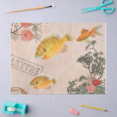 ヴィンテージモダンピンクの花と魚 薄葉紙 (クラフト)