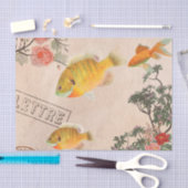 ヴィンテージモダンピンクの花と魚 薄葉紙 (クラフト)