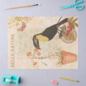 ヴィンテージモダンピンクの花と鳥 薄葉紙 (クラフト)