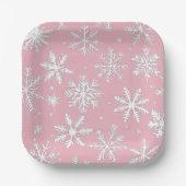 ヴィンテージモダンピンクの雪片パターン正方形 ペーパープレート (正面)