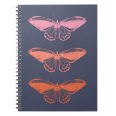 ヴィンテージモダンピンクブルーバタフライイラストレーション ノートブック (正面)