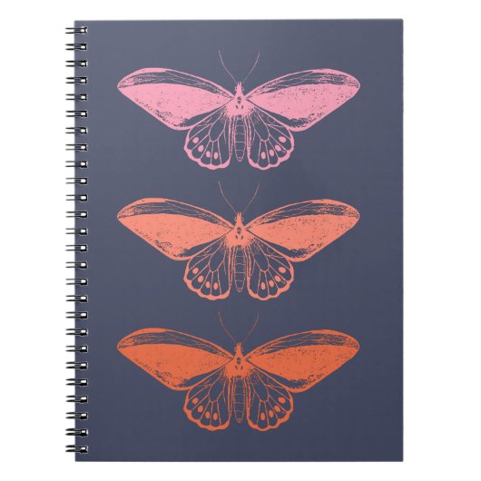 ヴィンテージモダンピンクブルーバタフライイラストレーション ノートブック (正面)