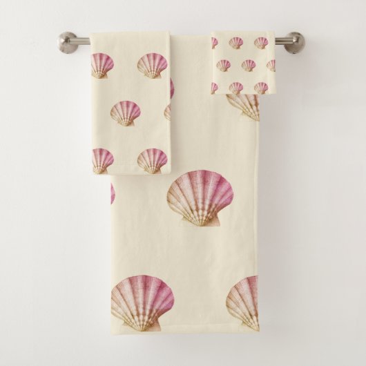ヴィンテージモダンピンクレッドシェルオンベージュクリーム バスタオルセット (インサイチュ)