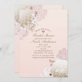 ヴィンテージモダンピンク&金ゴールドフローラブライダルシャワー 招待状 (正面/裏面)