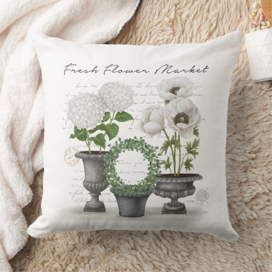 ヴィンテージモダンファームハウスホワイトガーデン クッション (ブランケット)