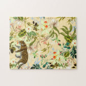 ヴィンテージモダンフラワータイガージャングル ジグソーパズル (横)