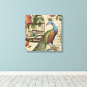 ヴィンテージモダンフランスの孔雀 キャンバスプリント (インサイチュ (ウッドフロア))