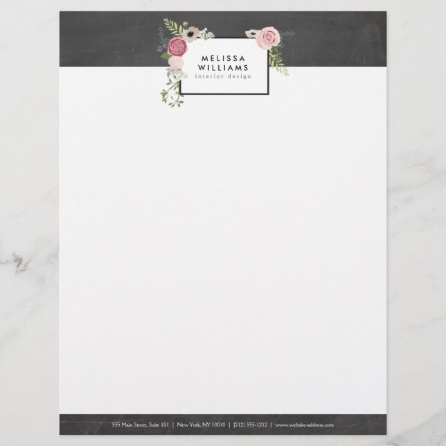 ヴィンテージモダンフローラのChalkboard Designer上のモチーフ レターヘッド (正面)