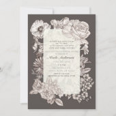 ヴィンテージモダンフローラアイボリー&グレーブライダルシャワー 招待状 (正面)