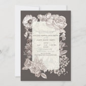 ヴィンテージモダンフローラアイボリー&グレー婚約 招待状 (正面)