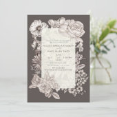ヴィンテージモダンフローラアイボリー&グレー婚約 招待状 (スタンド正面)