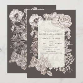 ヴィンテージモダンフローラアイボリー&グレー婚約 招待状