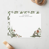 ヴィンテージモダンフローラガーデングリーンリーラビットバード ノートカード (正面/裏面インサイチュ)