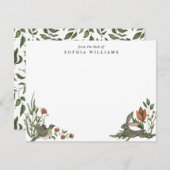 ヴィンテージモダンフローラガーデングリーンリーラビットバード ノートカード (正面/裏面)