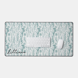 ヴィンテージモダンフローラグリーンワイルドフラワー名前をカスタムする デスクマット