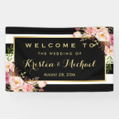 ヴィンテージモダンフローラストライプデコールウェディングパーティー 横断幕 (横)