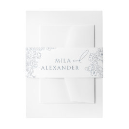 ヴィンテージモダンフローラダスティブルー結婚ズ 招待状ベリーバンド