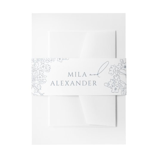 ヴィンテージモダンフローラダスティブルー結婚ズ 招待状ベリーバンド (正面例)