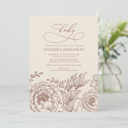 ヴィンテージモダンフローラテラコッタベビーシャワー 招待状 (スタンド正面)