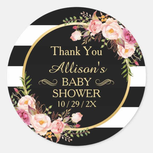 ヴィンテージモダンフローラデコール赤ちゃんシャワーありがとう ラウンドシール (正面)