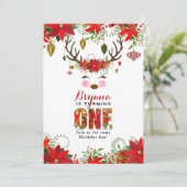 ヴィンテージモダンフローラトナカイ1歳の誕生日 招待状 (スタンド正面)