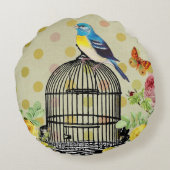 ヴィンテージモダンフローラバードケージエフェメラ ラウンドクッション (裏面)