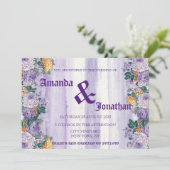 ヴィンテージモダンフローラパープル結婚式招待状 招待状 (スタンド正面)